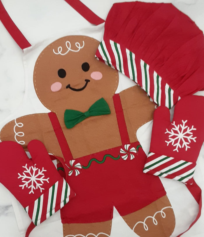 Gingerbread Apron/Chef Hat/Mitt Child Set