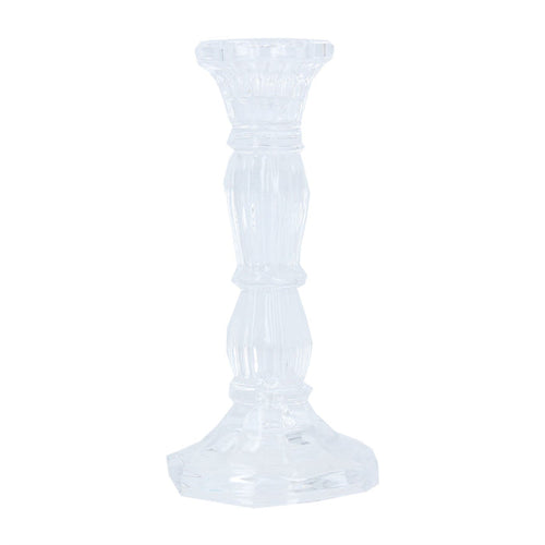 Gisela Graham Glass Candlestick 15cm - Clear Moulded