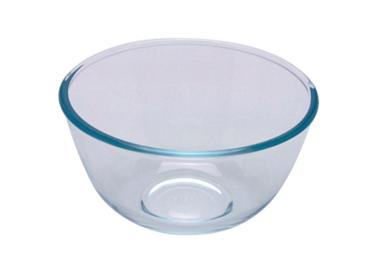 bowl, glass bowl, glass mixing bowl, borosilicate glass, pyrex
