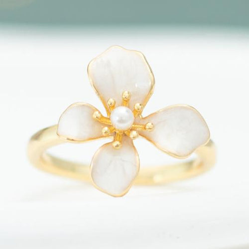 Gold Flower Pearl Hope Adjustable Ring - Give Freedom to Women!