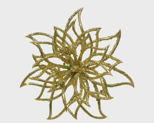 Golden Poinsettia Cut Out Clip On Flower Decoration