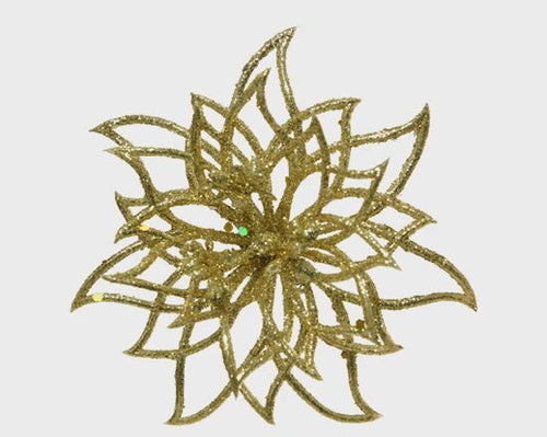 Golden Poinsettia Cut Out Clip On Flower Decoration