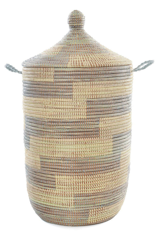 Grey & Cream Hamper Basket - Fair Trade from Senegal