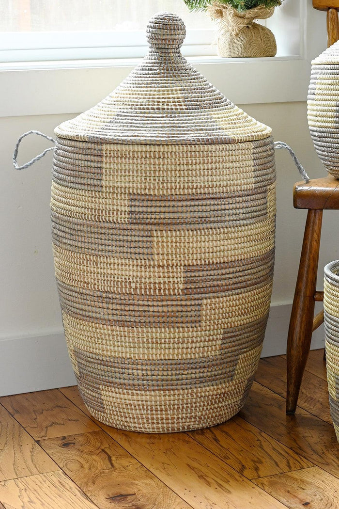 Grey & Cream Hamper Basket - Fair Trade from Senegal