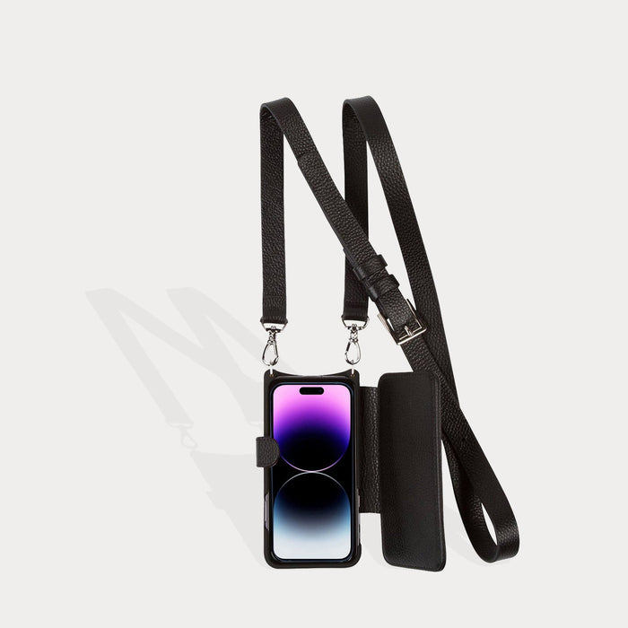 Hailey Folio Pebble Leather Crossbody Bandolier - Black/Silver Bandolier Core Bandolier