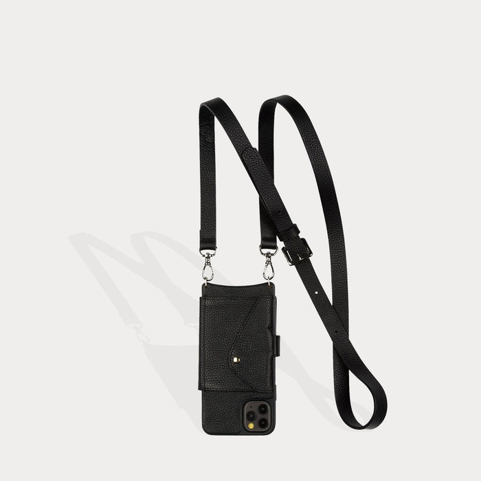 Hailey Folio Pebble Leather Crossbody Bandolier - Black/Silver Bandolier Core Bandolier