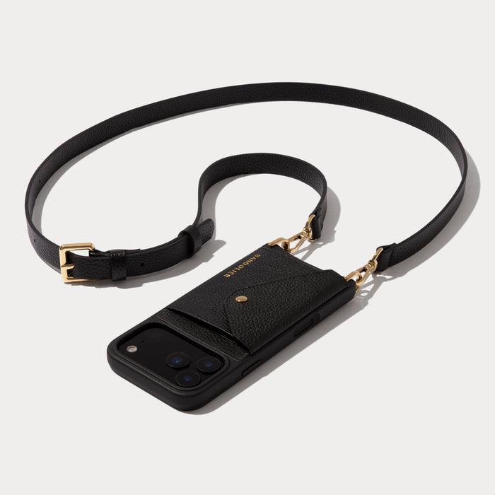 Hailey Side Slot Leather Crossbody Bandolier - Black/Gold