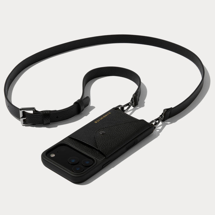 Hailey Side Slot Leather Crossbody Bandolier - Black/Pewter