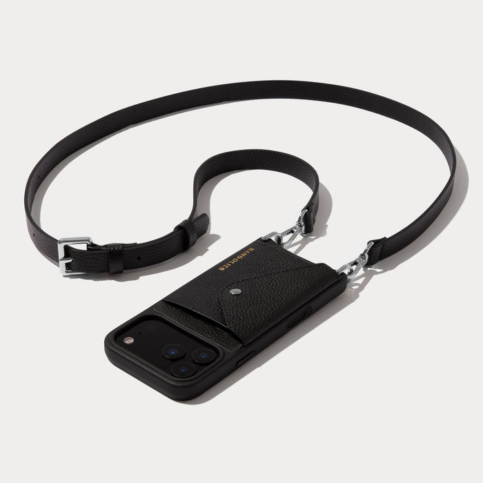 Hailey Side Slot Leather Crossbody Bandolier - Black/Silver