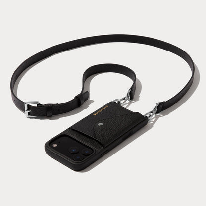 Hailey Side Slot Leather Crossbody Bandolier - Black/Silver