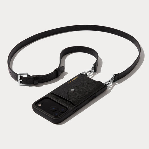 Hailey Side Slot Leather Crossbody Bandolier - Black/Silver