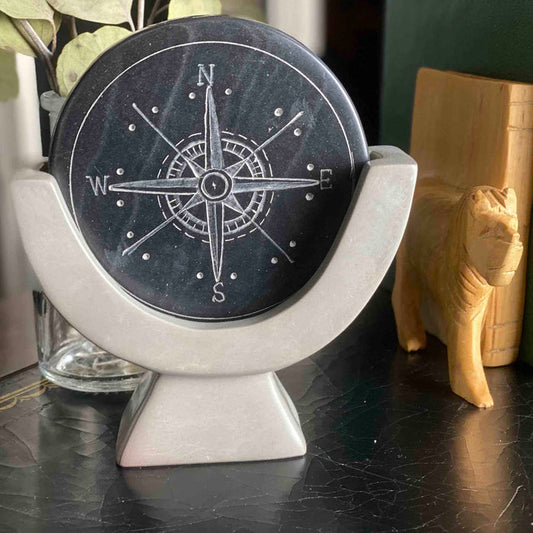 Hand-Carved Compass Soapstone Sculpture, Fair trade