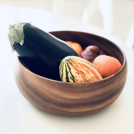 Hand Carved Salad or Fruit Bowl- Acacia Wood 10" , Fair Trade & Sustainably Harvested
