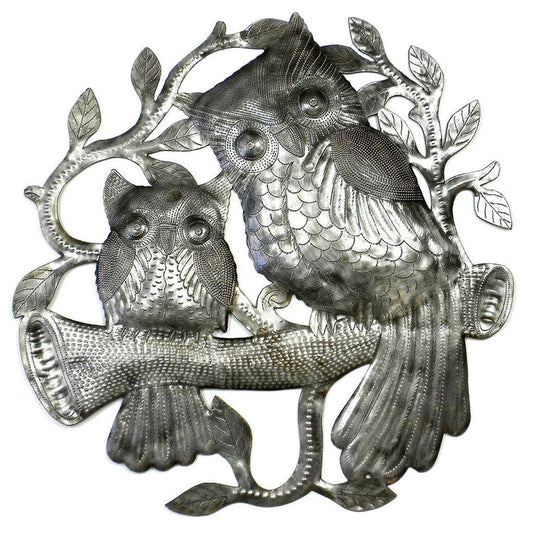 Hand Crafted Pair of Owls Wall Art, made from Steel Drums, Fair Trade, Haiti