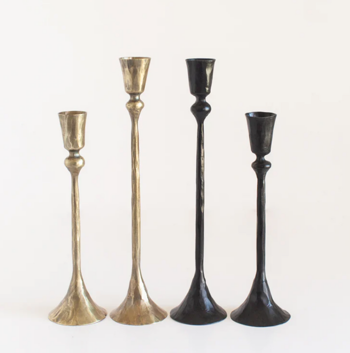 Hand-Forged Iron Candle Sticks - Set of 2, Black or Brass- Fair Trade, India