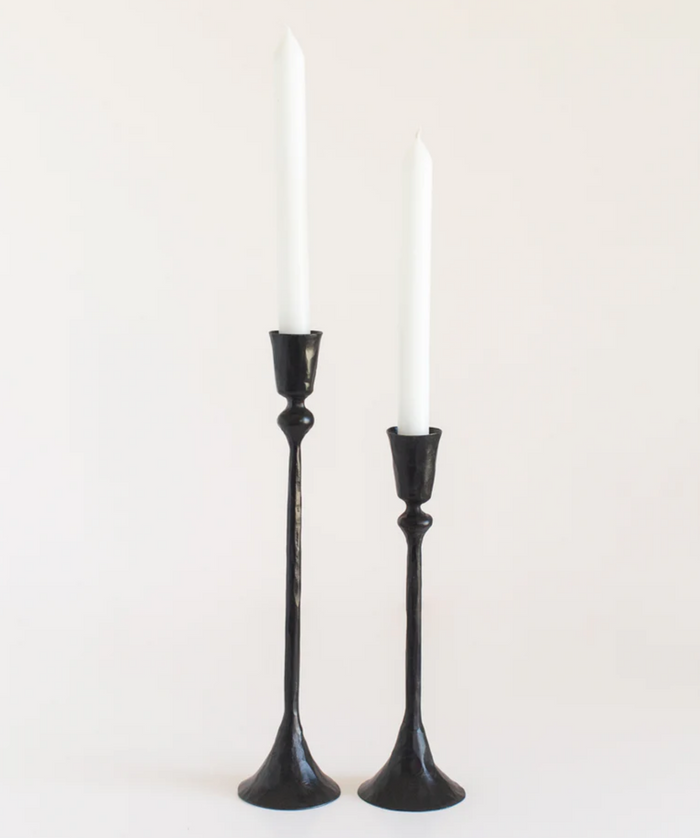 Hand-Forged Iron Candle Sticks - Set of 2, Black or Brass- Fair Trade, India