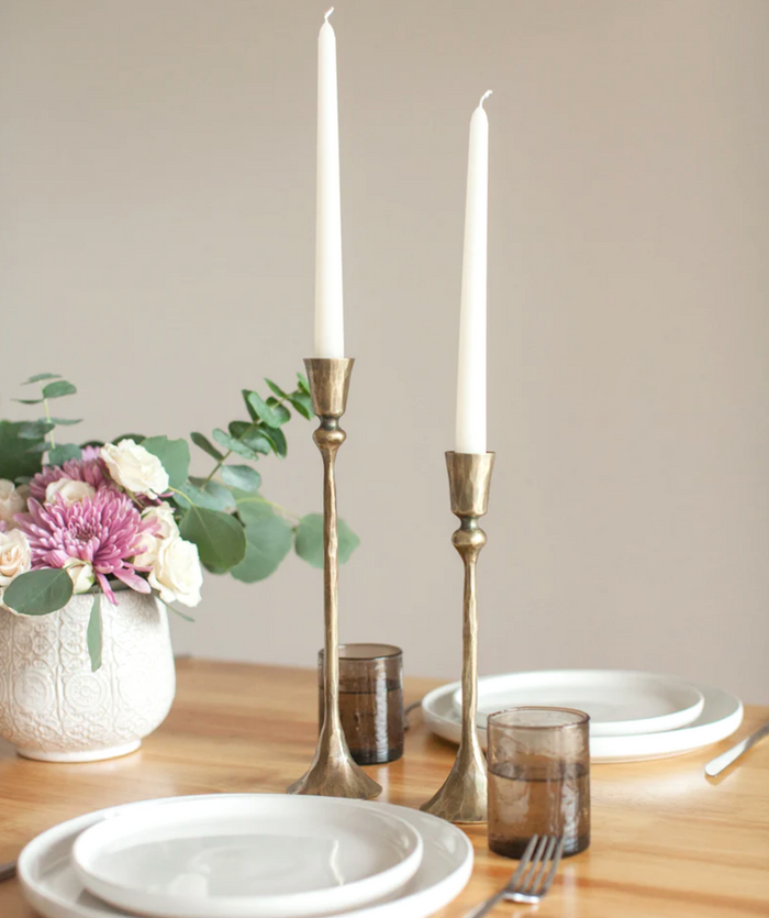 Hand-Forged Iron Candle Sticks - Set of 2, Black or Brass- Fair Trade, India