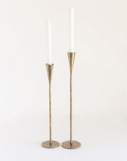 Hand-Forged Tall Iron Candle Sticks - Set of 2, Black or Brass, Fair Trade from India