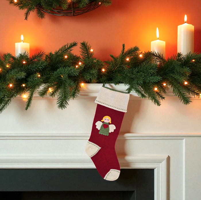 Hand Knit Angel Christmas Stocking, Fair Trade, made in Armenia