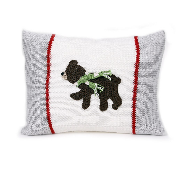 Hand Knit Christmas Bear Pillow, Fair Trade