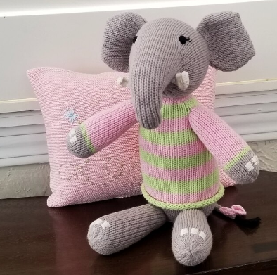 Hand Knit Cotton Elephant Stuffed Animal  - Support Fair Trade for Artisans