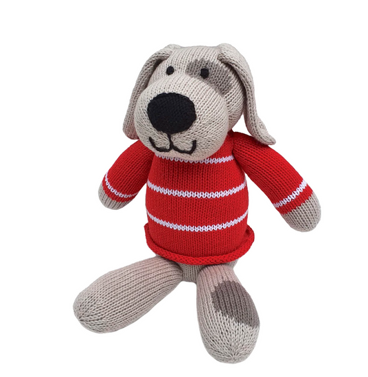 Hand Knit Dog Stuffed Animal with Red Sweater, Fair Trade from Peru