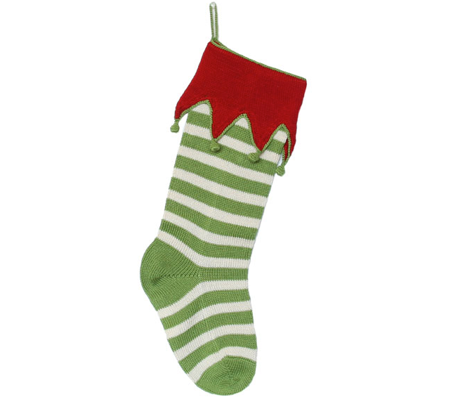 Hand Knit Green Elf Cuff Christmas Stocking, Fair Trade - Give Back Goods