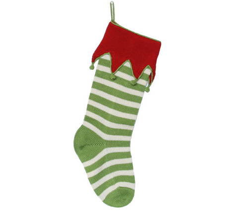 Hand Knit Green Elf Cuff Christmas Stocking, Fair Trade - Give Back Goods