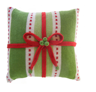 Hand Knit Green & Red Christmas Gift Pillow, Fair Trade, supports women Artisans - Give Back Goods