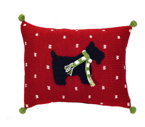 Hand Knit Mini Christmas Scottie Dog Pillow, Fair Trade from Armenia