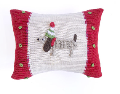 Hand-knit Mini Dachshund Dog Christmas Pillow,  Fair Trade - Give Back Goods
