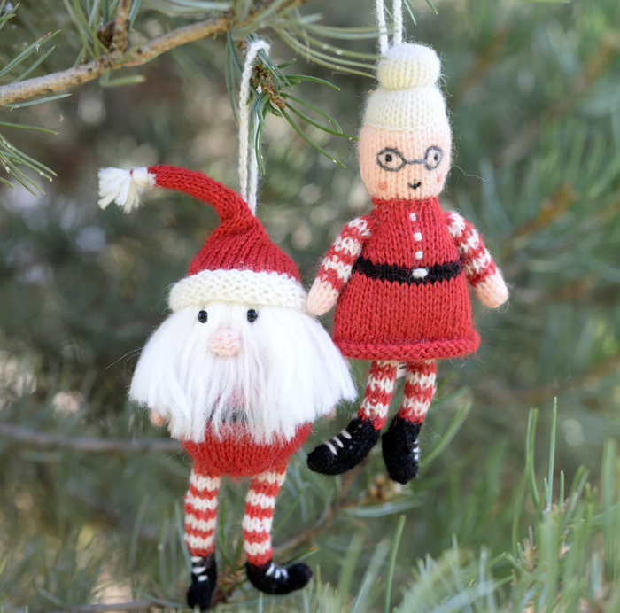 Hand Knit Mr. & Mrs Santa Clause Ornaments, Fair Trade from Peru
