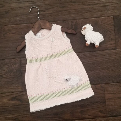 Hand Knit Pink Easter Dress With a Baby Lamb, Fair Trade