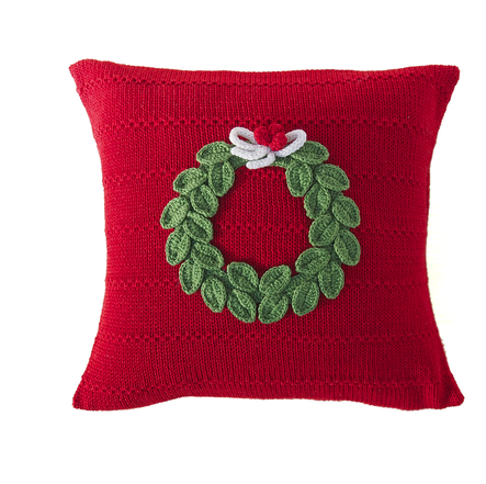 Hand Knit Red Christmas Pillow with Green Wreath, Fair Trade, Creates Jobs - Give Back Goods