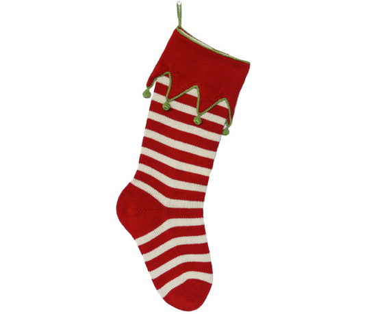 Hand Knit Red Elf Cuff Christmas Stocking, Fair Trade - Give Back Goods