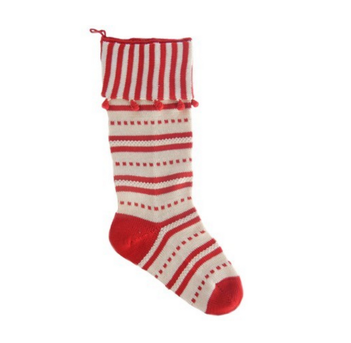 Hand Knit Red & White Striped Candy Cuff Christmas Stocking, Fair Trade - Give Back Goods