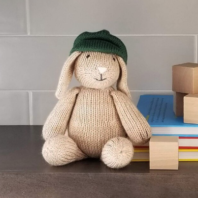 Hand Knit Sitting Brown Easter Bunny with Beret Stuffed animal - Support Fair Trade for Artisans