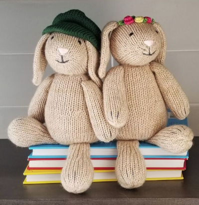 Hand Knit Sitting Brown Easter Bunny with Beret Stuffed animal - Support Fair Trade for Artisans