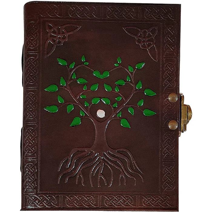 Hand Painted Sacred Tree of Life Leather Journal Travel Diary Notebook, Large