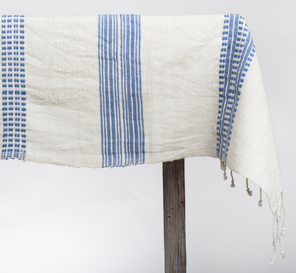 Hand woven Striped Ethiopian Cotton Tablecloth, Blue or Grey- 96x54, 50x50 - Eco-Friendly, Fair Trade