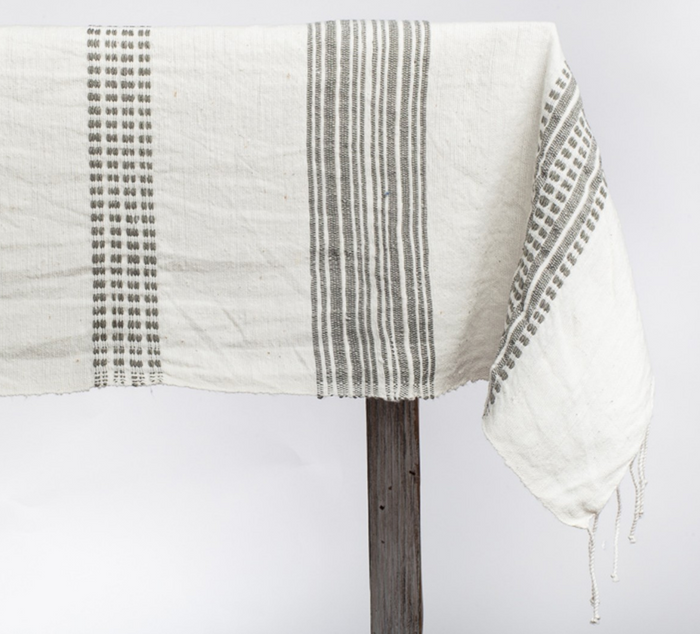Hand woven Striped Ethiopian Cotton Tablecloth, Blue or Grey- 96x54, 50x50 - Eco-Friendly, Fair Trade