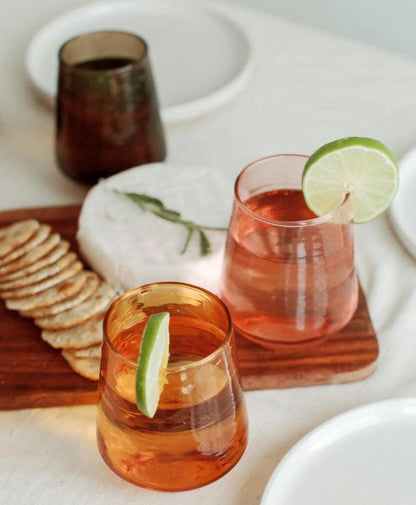 Handblown Hammered Glass Water Tumbler Glasses, Recycled, Ethically Made