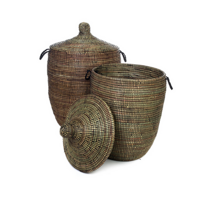 Handwoven Dark Brown Hamper Basket, Fair Trade, Eco-Friendly
