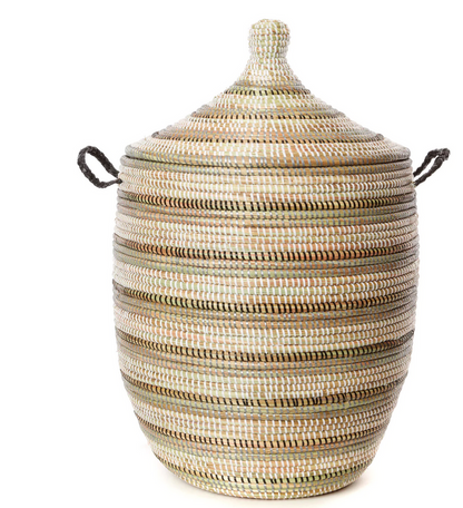 Handwoven, Medium Brown Striped Laundry Hamper Basket, Fair Trade