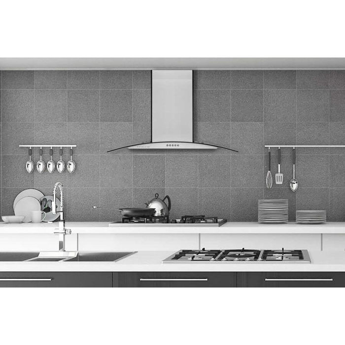 Hauslane Chef Convertible Stainless Steel Wall Mount Range Hood with Size Options (WM-600SS) lifestyle, in a modern kitchen.