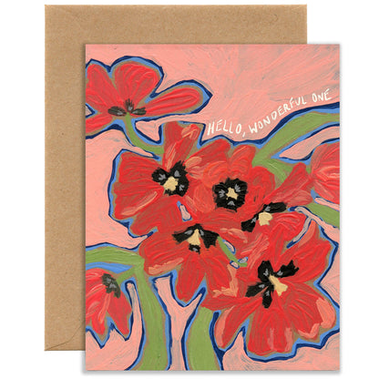 Hello, Wonderful One Tulip Bouquet A2 Card Tiny and Snail