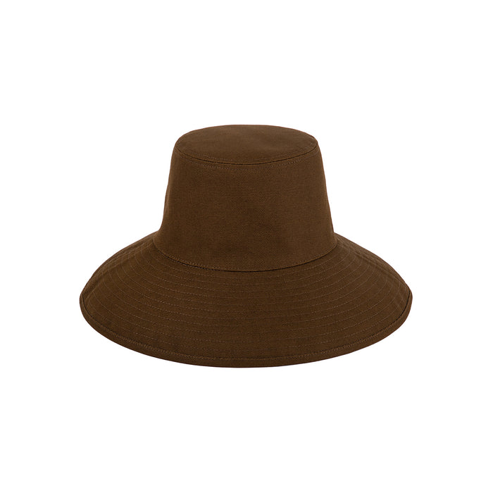 Brown cotton bucket hat with wide brim
