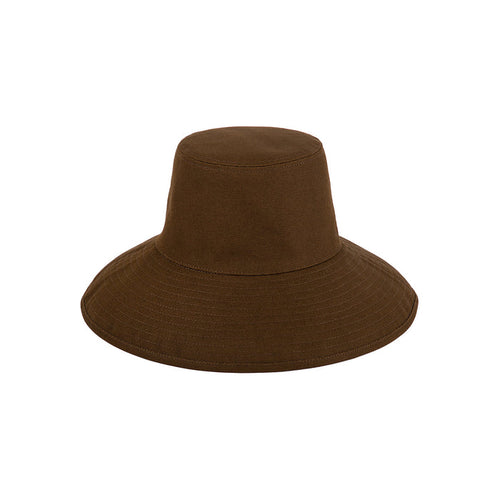 Brown cotton bucket hat with wide brim