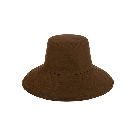 Brown cotton bucket hat with wide brim