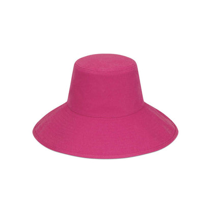 Fuchsia cotton bucket hat with wide brim and self-fabric ties